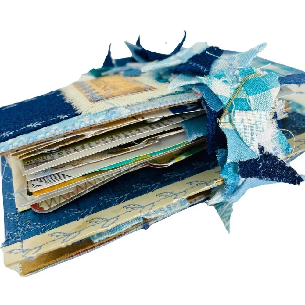 Handmade Junk Journal Mini Patchwork Fabric with Writing Board Ephemera Loaded u